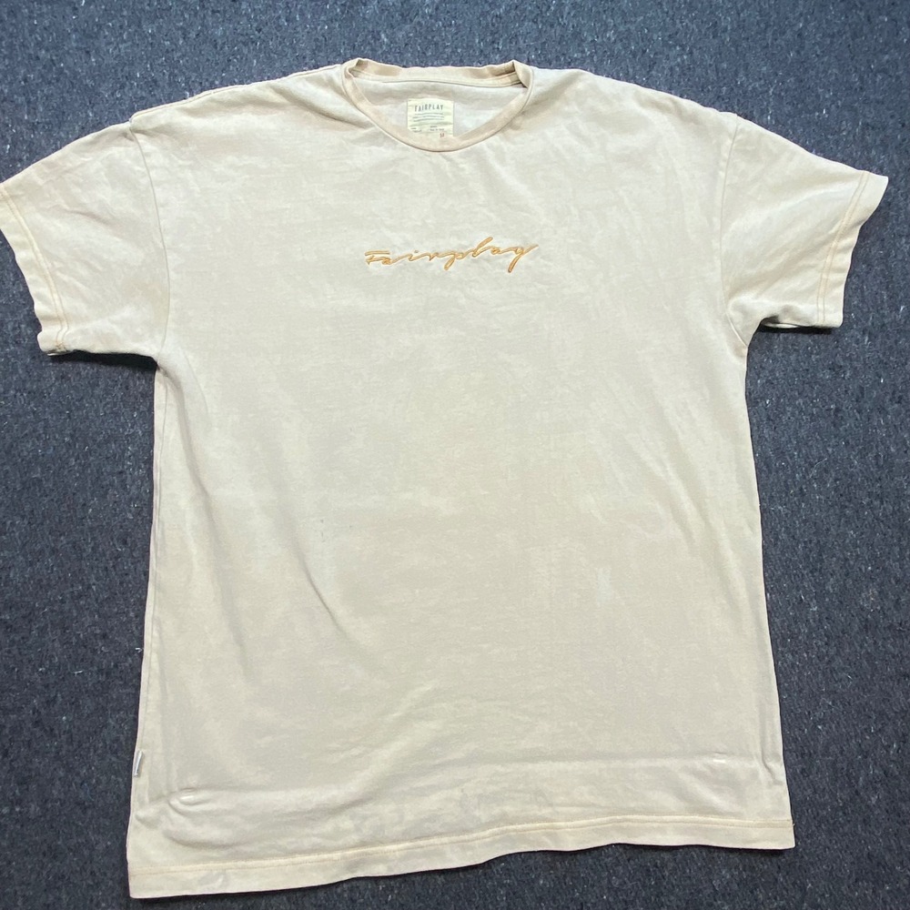 Fairplay T Shirt Medium Mens‎ Tan Streetwear Embroidered Logo Short Sleeve